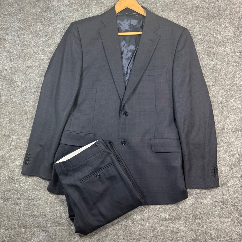 Ermenegildo Zegna 2 Piece Suit Mens Grey Plaid Traveller Wool Slim Fit 35x32